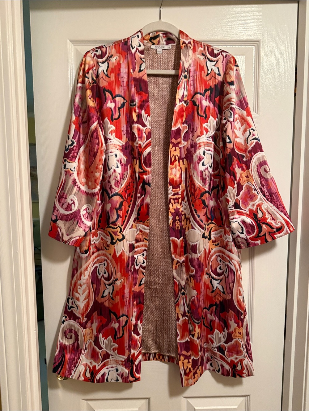 Chicos Vibrant Floral Paisley Open Front Multicolor Kimono size 1